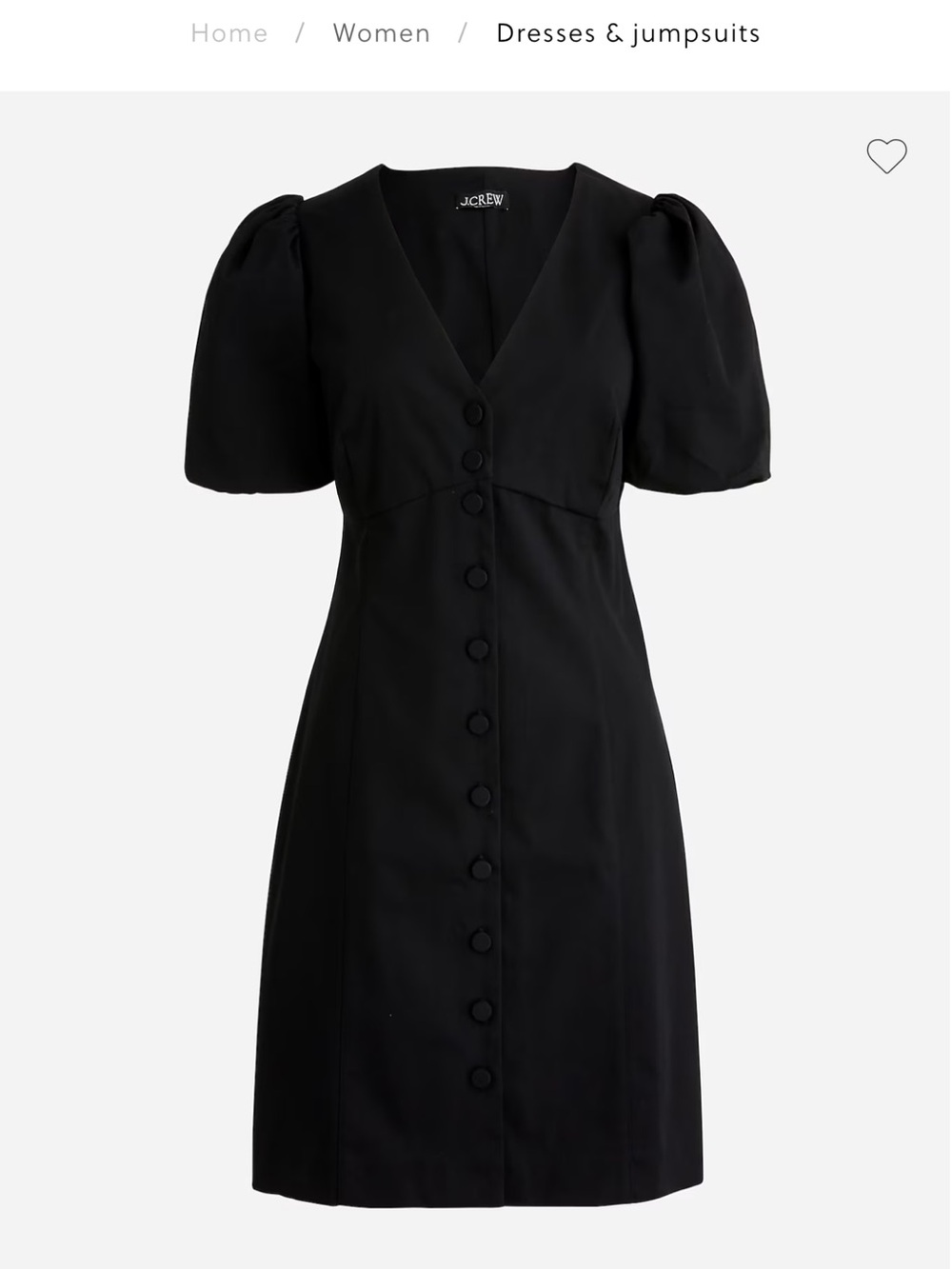 J. Crew Black Puff-Sleeve Button-Front Midi Dress